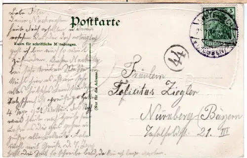 Gruss aus Lauterbach m. Mondscheinansicht u. Stadtwappen, 1903 gebr. Präge-AK