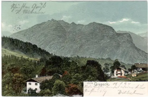 Bayern 1904, Posthilfstelle VORDERGRASECK Taxe Partenkirchen auf AK m. 5 Pf.