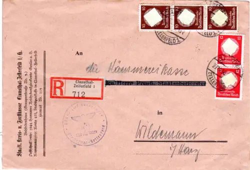 DR 1936, 2x12+3x10 Pf. Dienst auf Einschreiben Brief v. Clausthal-Zellerfeld