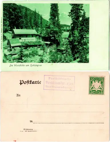 Bayern 1904, Posthilfstelle Wurzhütte am Spitzingsee Taxe Neuhaus b. Schliersee