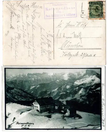 DR 1924, Posthilfstelle Rothwandhaus Taxe Neuhaus auf sw-AK m. 5 Pf. u. Bahnpost