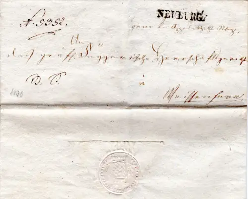 Bayern, L1 Neuburg auf Brief m. rücks. Präge-Siegel