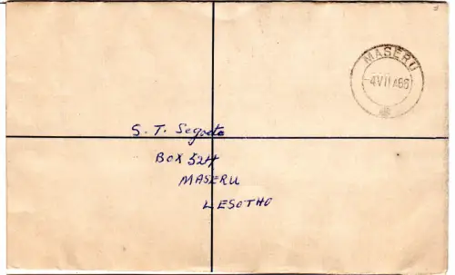 Basutoland 1966, 2 1/2 C. auf 5 C. Reko Ganzsachenumschlag v. Maseru