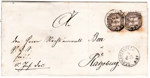 NDP 1871, Paar 1/2 Gr. Dienst auf Brief v. K1 Schwarzenbeck n. Ratzeburg