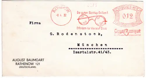 DR 1932, Brief m. Rathenow 12 Pf. AFS m. Abb. Bentlay Brille