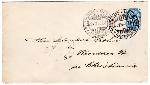 Finnland 1904, 20 Kop. Ganzsachenumschlag (U 39) v. Helsinki n. Norwegen gebr.