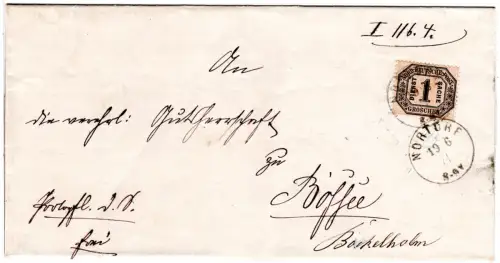 NDP 1871, 1 Gr. Dienst auf Brief m. rs. Amtssiegel v. K1 Nortorf n. Bokelholm