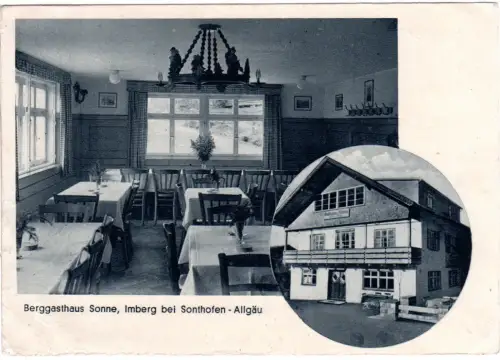 Imberg b. Sonthofen, Berggasthaus Sonne, 1946 m. Gebühr bezahlt gebr. sw-AK