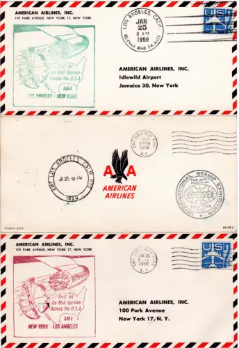 USA 1959, American Airlines Klappkarte m. 1st Jet Service Across USA m. Abb. Uhr