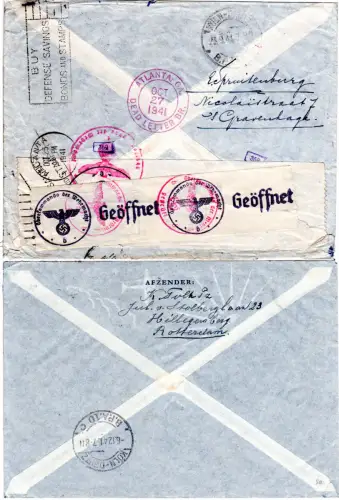 NL 1941, 2 WW II-Postsperre Belege v. Rotterdam bzw. s´Gravenhage n. USA