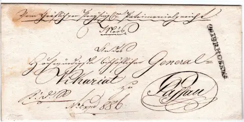 Bayern 1825, L1 Osterhofen auf Brief des Patrimonialgerichts Moos n. Passau.