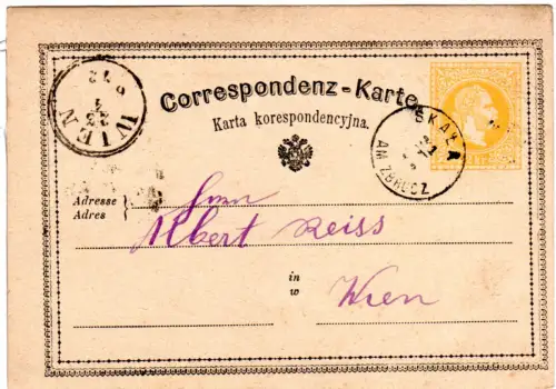 Österreich 1872, Galizien Fingerhut-K1 Skala am Zbrucz auf 2 Kr. Ganzsache