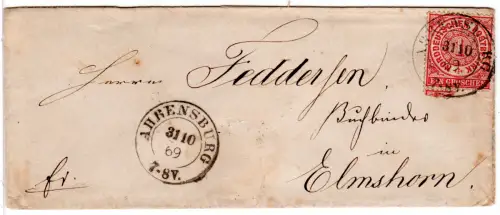 NDP 1869, Brief m. 1 Gr. u. nachverw. Schleswig-Holst. K2 Ahrensburg n. Elmshorn