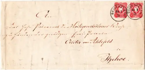 DR 1875, 2x10 Pfge. auf Brief m. Schleswig-Holstein K1 Beidenfleth n. Itzehoe.
