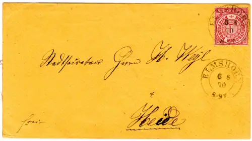 NDP 1870, 1 Gr. auf Brief m. nachverw. Schleswig-Holstein-K2 Elmshorn