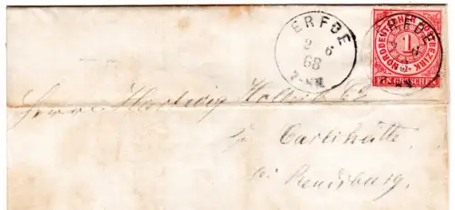 NDP 1868, 1 Gr. auf Brief m. nachverw. Schleswig-Holstein-K1 Erfde