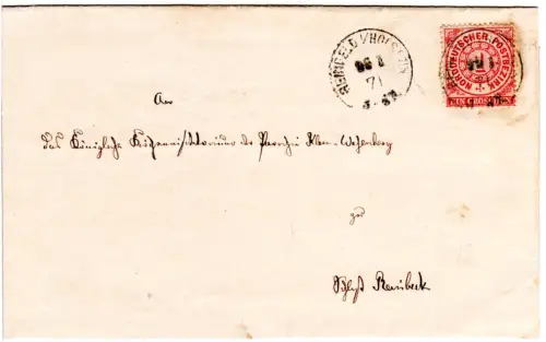 NDP 1870, 1 Gr. auf Schleswig-Holstein Brief v. Leck n. Cating pr. Tönning