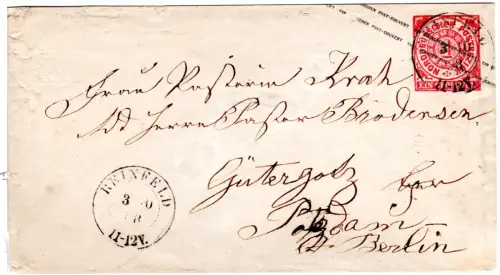 NDP 1868, 1 Gr. Ganzsachenumschlag m. nachverw. Schleswig-Holstein-K2 Reinfeld