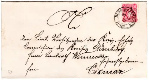 DR 1879, 10 Pfge. auf Brief m. nachverw. Schleswig-Holstein-K2 Burg auf Fehmarn