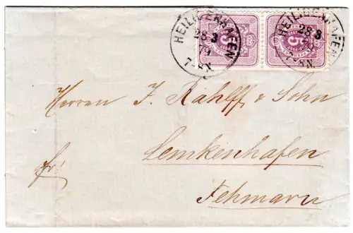 DR 1879, 2x5 Pfge. auf Brief m. Schleswig-Holstein-K1 Heiligenhafen n. Fehmarn