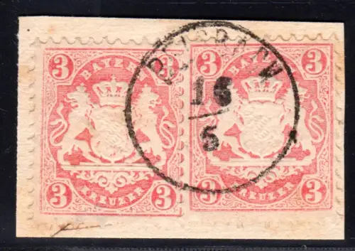 Bayern, Zierstempel Reisbach auf Briefstück m. 2x3 Kr Wappen. Geprüft