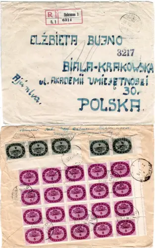 Ungarn 1946, 20x5+5x4 Mio. rs. auf Infla-Einschreiben Brief v. Debrecen n. Polen
