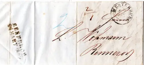 Taxis 1859, K2 Westerburg auf Porto Brief m. rs. Ank.Stpl. L2 Rennerod