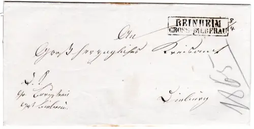 Taxis, Postablage-R2 Reinheim Gross-Bieberau auf Brief n. Dieburg