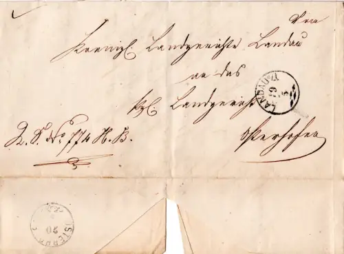 Bayern 1869, Brief m. Zierstpl. Landau a./I. u. rs. Osterhofen als Ank.Stpl.