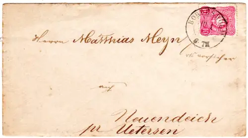 DR 1882, 10 Pf. auf Brief m. nachverw. Schleswig-Holstein-K2 Bordesholm