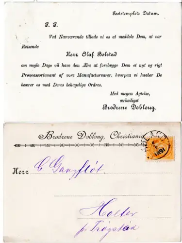 Norwegen 1891, 3 öre (20 mm) auf Firmen Vertreter-Avis Karte m. K1 Höland