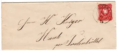 DR 1876, 10 Pfge. auf Brief m. nachverw. Schleswig-Holstein-K2 Hanerau