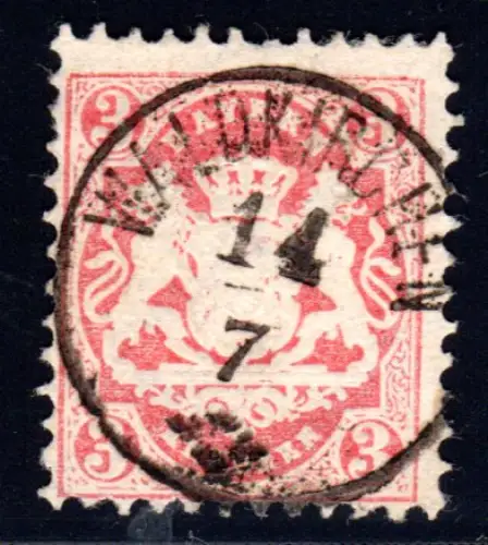 Bayern, Zierstempel Waldkirchen klar u. zentrisch auf 3 Kr. Wappen.Geprüft.