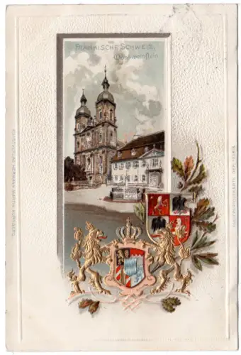 Gössweinstein, Fränkische Schweiz, 1906 gebr. Wappen-Präge-AK