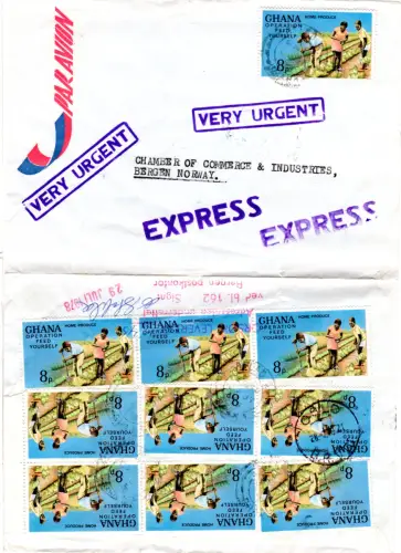 Ghana 1979, MeF 10+8 P. auf Luftpost Express Brief v. Aflao n. Norwegen
