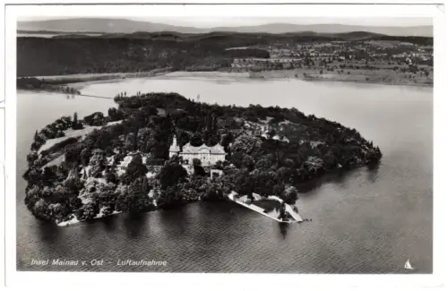 DR 1938, Landpost Stpl. Poststelle Konstanz Egg auf Insel Mainau Luftaufnahme-AK