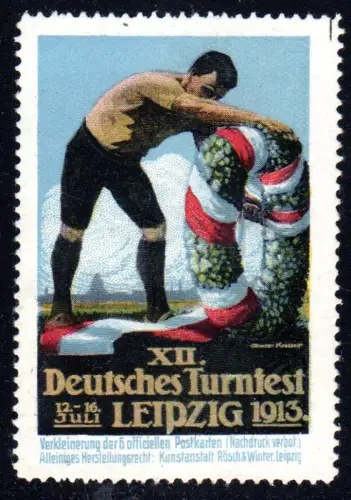 Leipzig 1913, XII. Dt. Turnfest, schöne Vignette m. Originalgummi