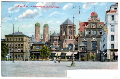 München, Künstlerhaus u. Synagoge, 1906 gebr. Farb-AK