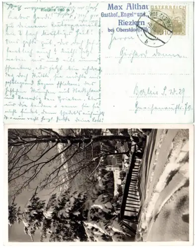 Österreich, Riezlern im Winter, 1930, gebr. Kleinwalsertal-AK, "Gasthof Engel" 