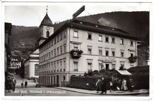 Wildbad im Schwarzwald, Hotel Post, 1940 gebr. sw-Foto-AK
