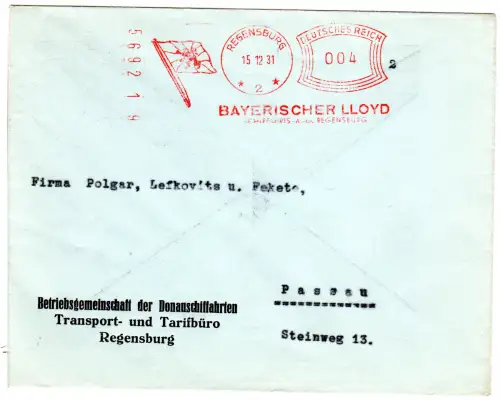 DR 1931, 4 Pf. AFSt. Bayerischer Lloyd Schiffahrts-AG auf Brief v. Regensburg