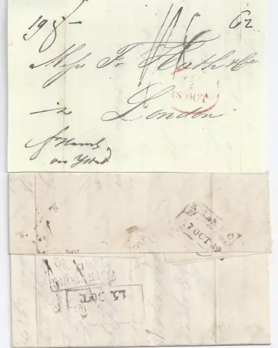 Schweden GB 1842, Göteborg u. div. Stpl. rücks. auf Teilfranko Brief. #1070