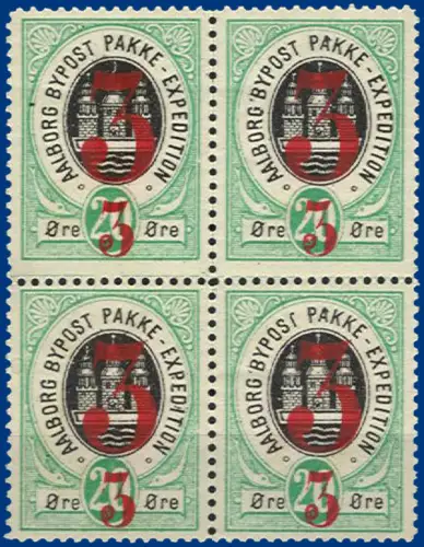 Dänemark Bypost, Aalborg, 3/20 öre, ungebr. Viererblock. #S596