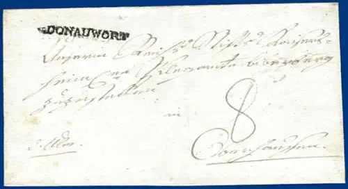 Bayern, L1 "v. DONAUWORT" auf Porto Brief  n. Oberhausen. #S302