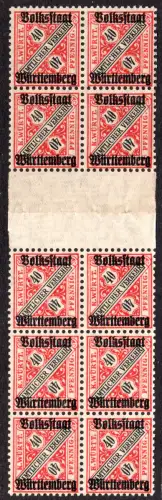 Württemberg D 268 ZS, postfr. 10er-Block 40 Pf. m. Zwischensteg. Nicht im Kat.!