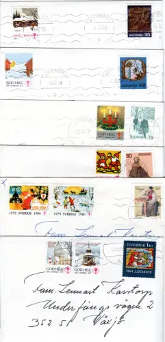 Schweden 1975/83, 6 Briefe m. Tuberkulosehilfe Weihnachtsmarken, alle m. Inhalt!