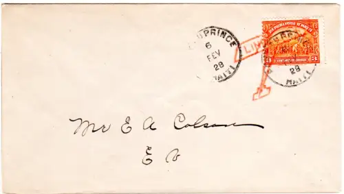 Haiti 1928, Lindbergh Visite, Brief m. 3 C. u. rotem Flugzeug-Stempel