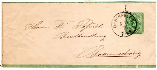 DR 1876, K1 OEBISFELDE klar auf 3 Pfge. Streifband n. Braunschweig.