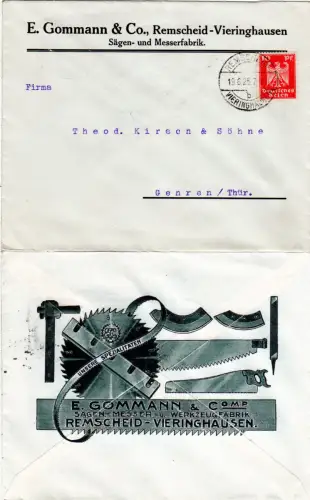 DR 1925, 10 Pf. auf Firmenbrief v. Remscheid-Vieringhausen