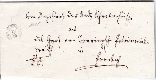 Bayern 1845, Fingerhut Stpl. SCHROBENHAUSEN auf Brief n. Pörnbach.